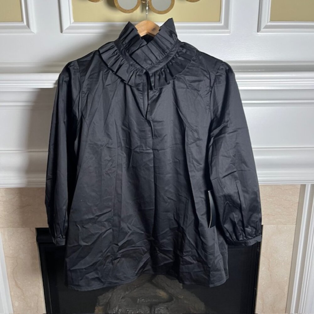 Tuckernuck Black Ruffle Neck Bouvier Blouse - Picture 2 of 3